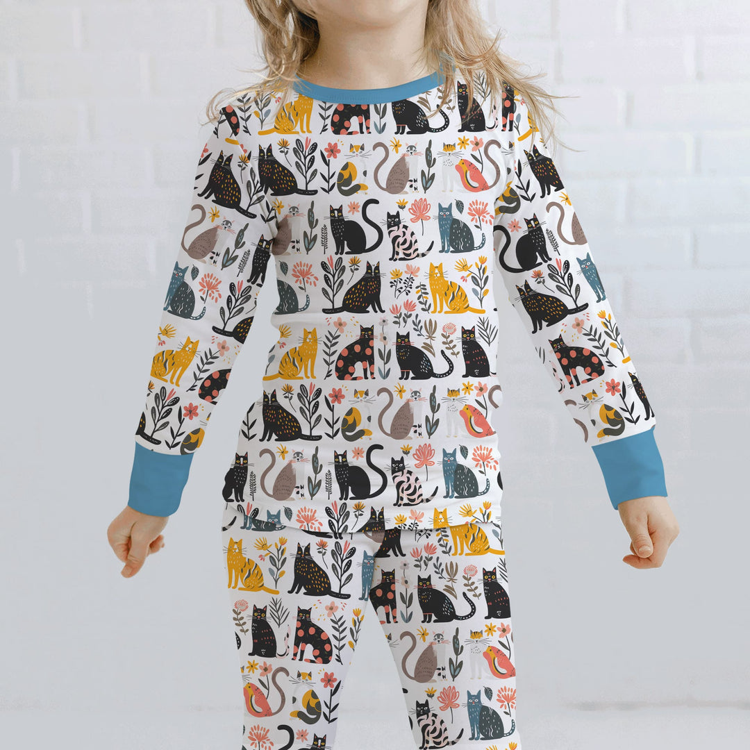 Botanical Cats Two Piece Long Sleeve Pajama Set
