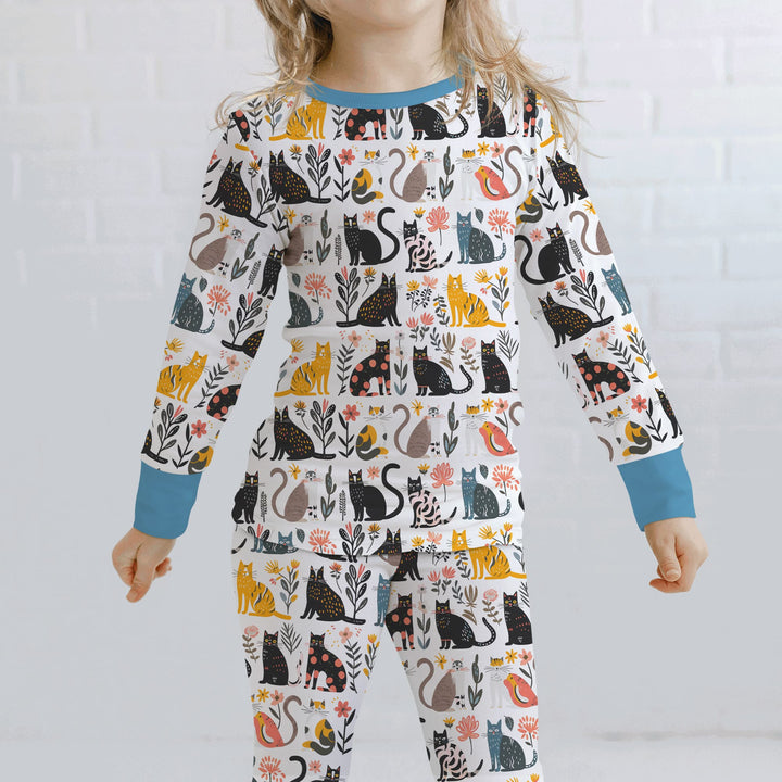 Botanical Cats Two Piece Long Sleeve Pajama Set