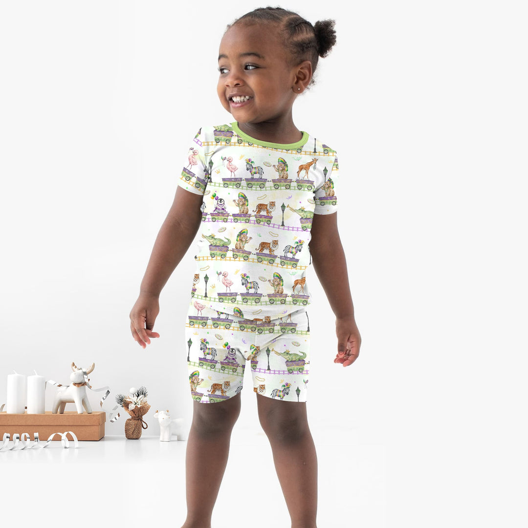 Mardi Gras Jungle Krewe Two Piece Short Sleeve Shorts Pajama Set