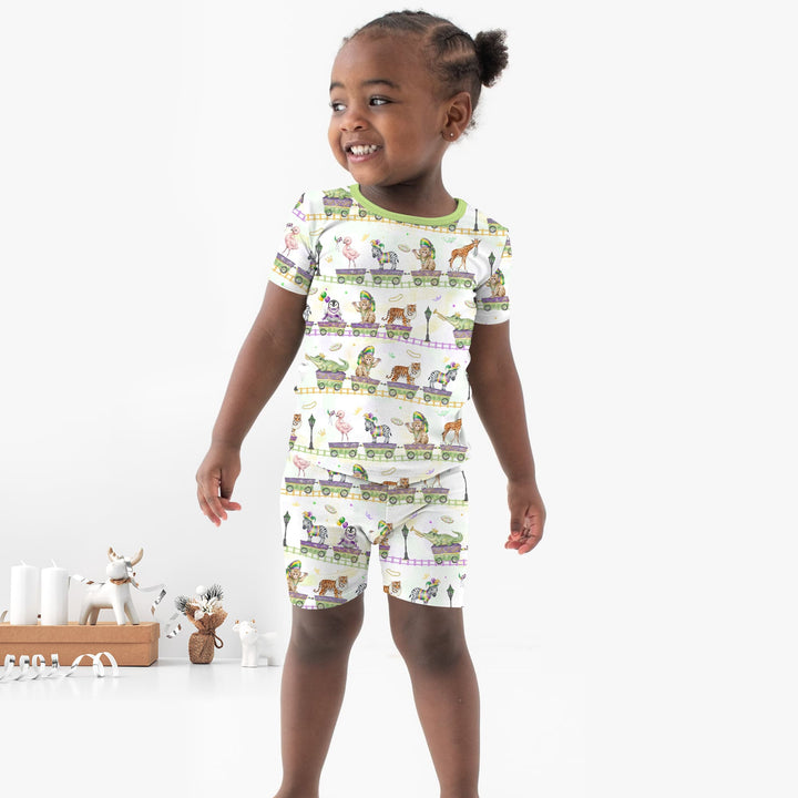 Mardi Gras Jungle Krewe Two Piece Short Sleeve Shorts Pajama Set