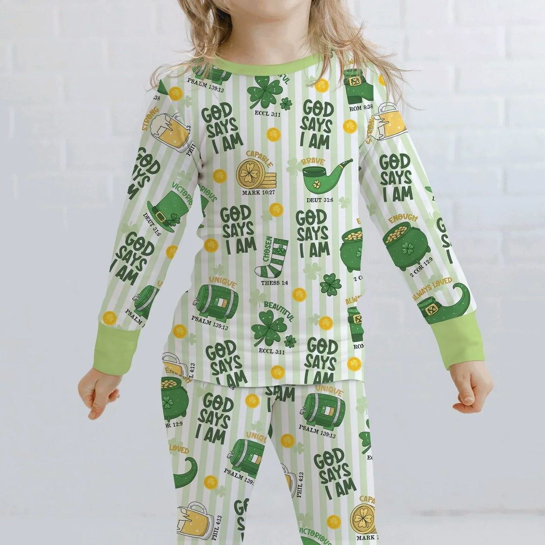 God Says I Am - Lucky & Loved Two Piece Long Sleeve Pajama Set