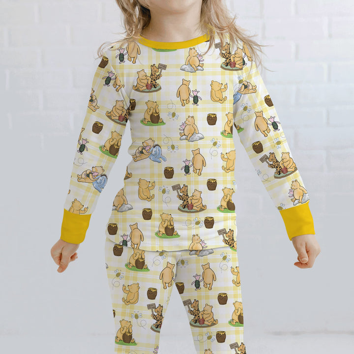 Bear & Friends Yellow Plaid Two Piece Long Sleeve Pajama Set