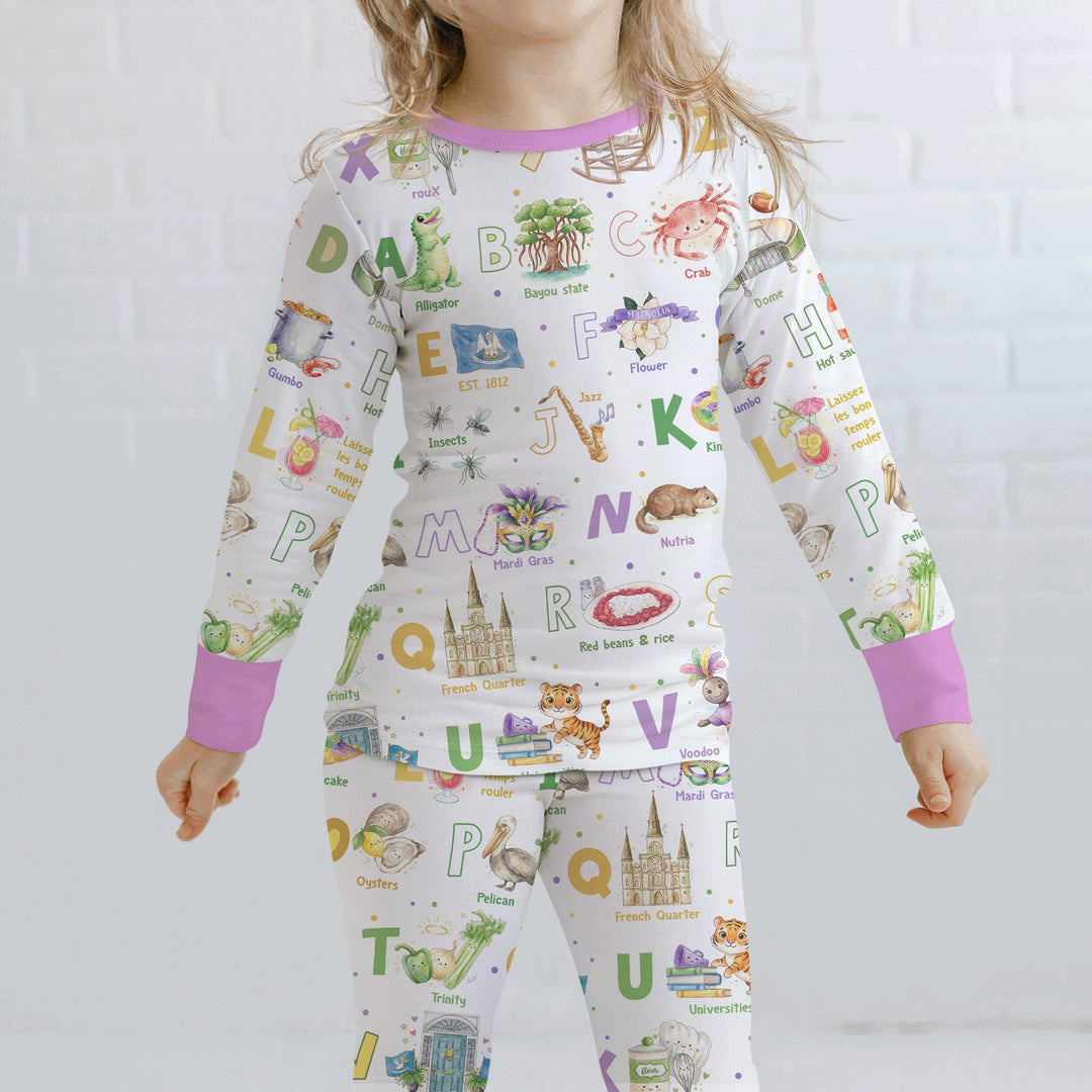 Alphabet of Lousiana Two Piece Long Sleeve Pajama Set