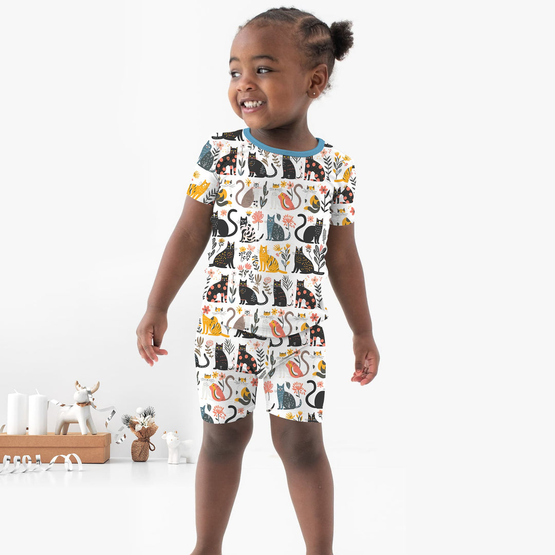 Botanical Cats Two Piece Short Sleeve Shorts Pajama Set