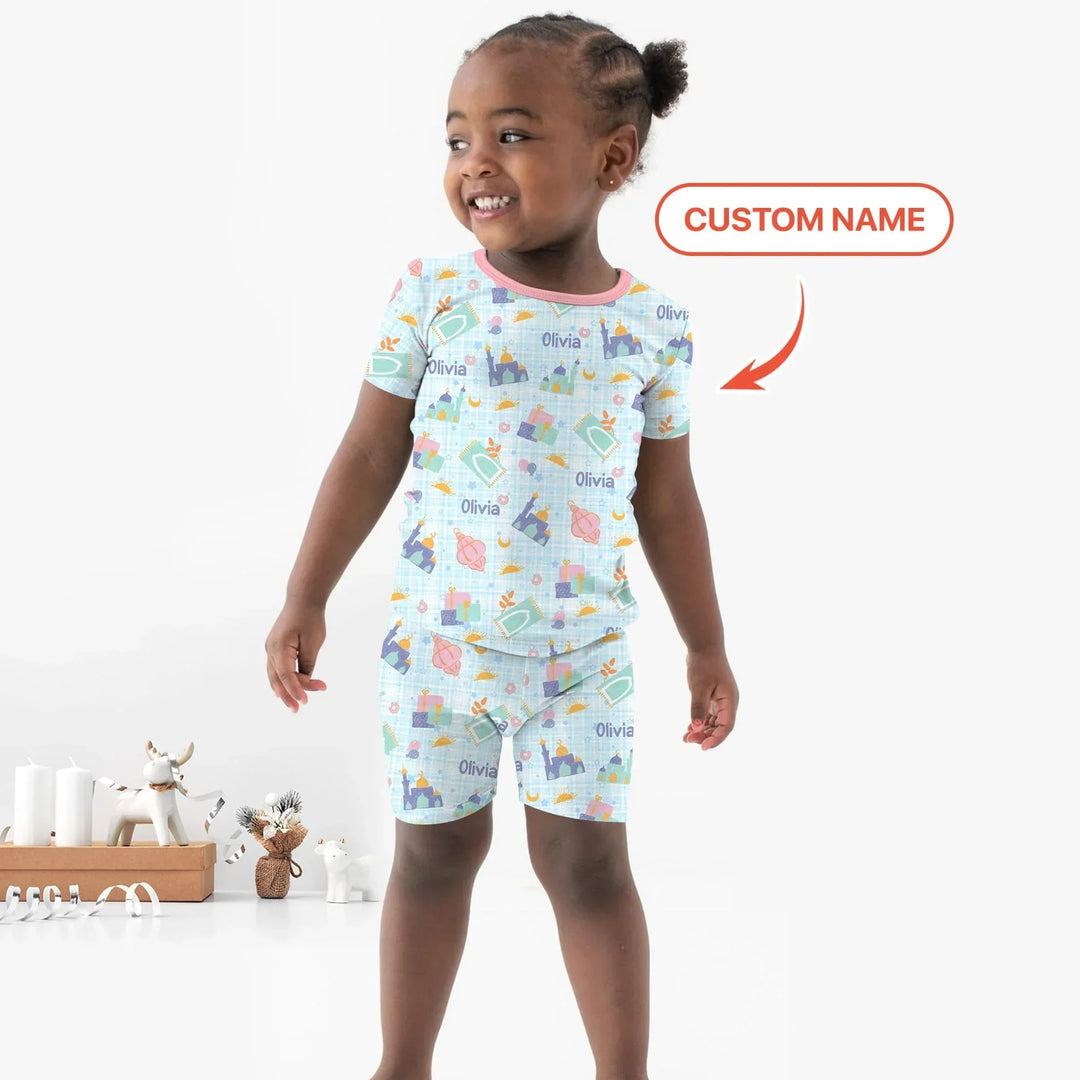 Ramadan and Eid Two Piece Short Sleeve Shorts Pajama Set