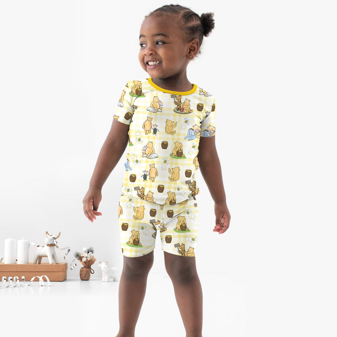 Bear & Friends Yellow Plaid Two Piece Short Sleeve Shorts Pajama Set
