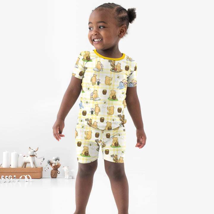 Bear & Friends Yellow Plaid Two Piece Short Sleeve Shorts Pajama Set
