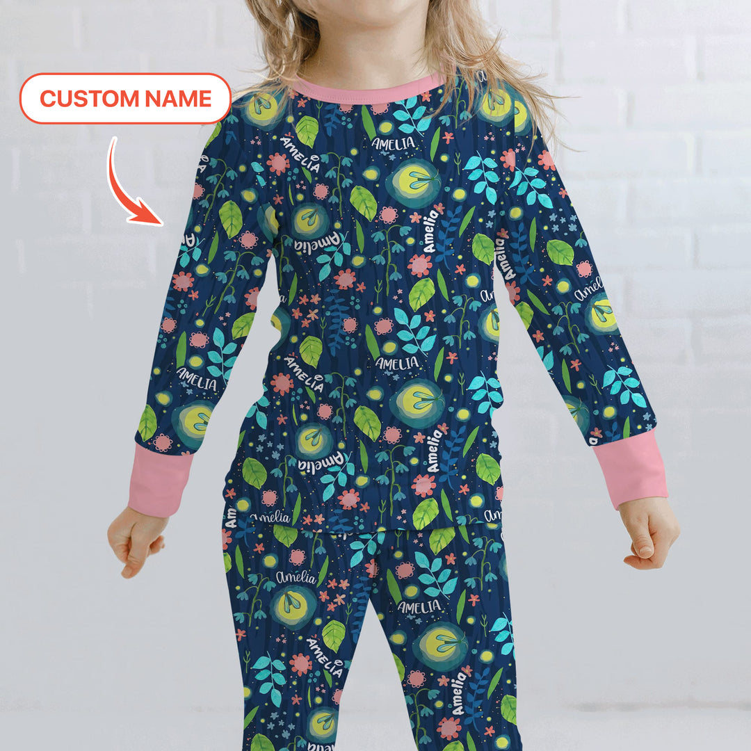 Nighttime Bugs Custom Name Two Piece Long Sleeve Pajama Set