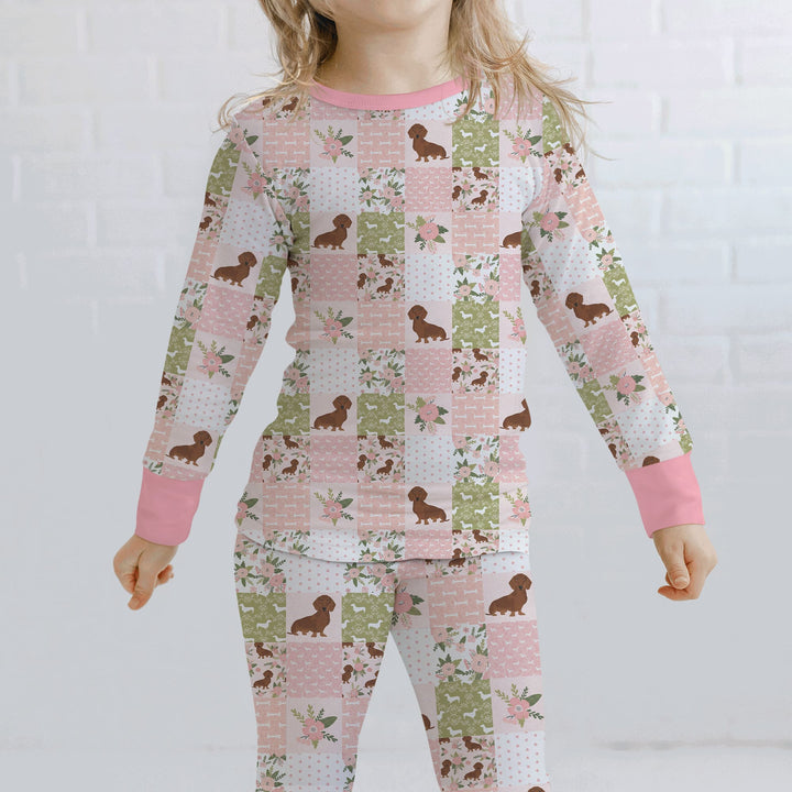 Floral Dachshund Grace Two Piece Long Sleeve Pajama Set