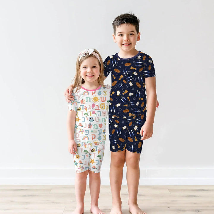 Shabbat Shalom Family Matching Two Piece Short Sleeve Shorts Pajama Set