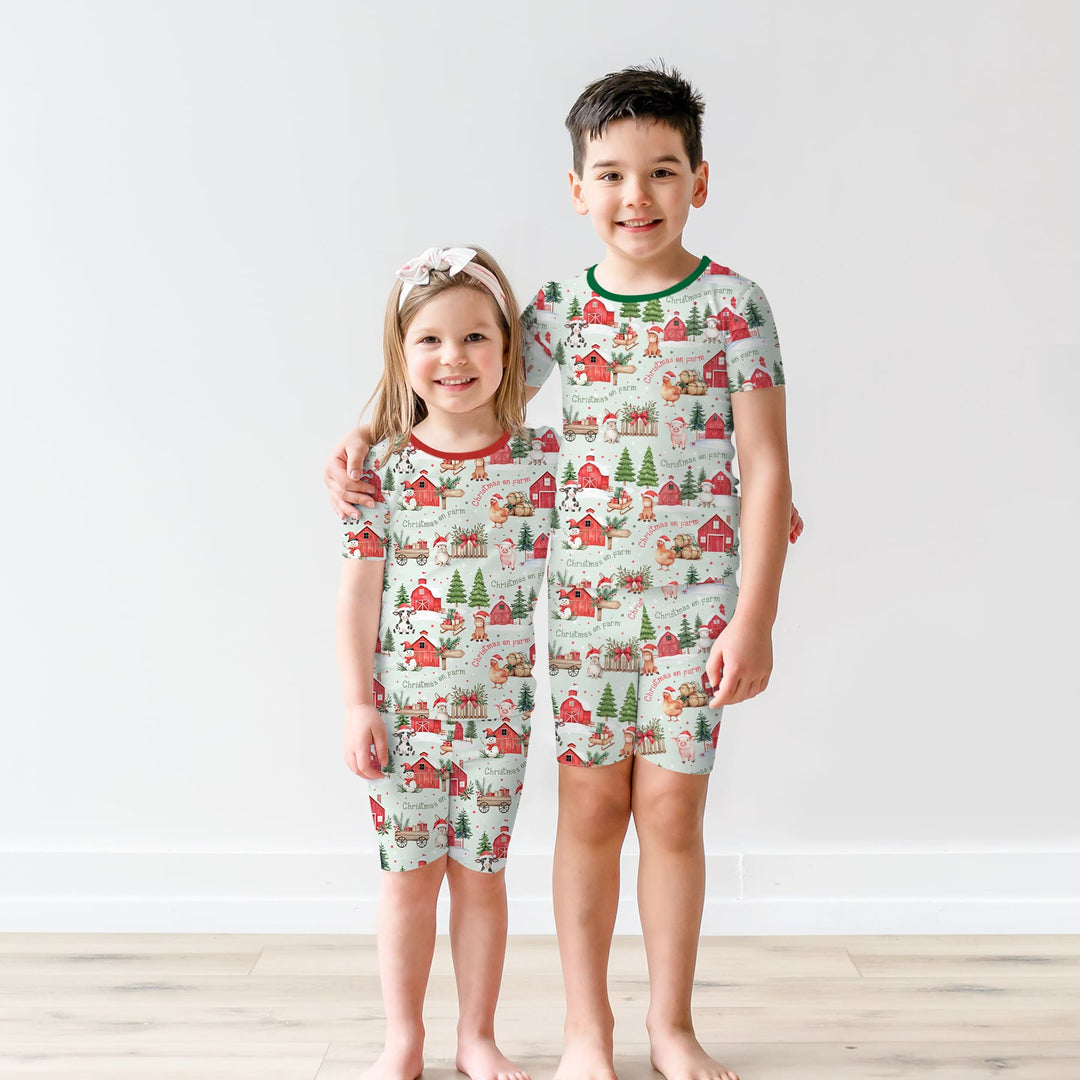Christmas on Farm Two Piece Short Sleeve Shorts Pajama Set