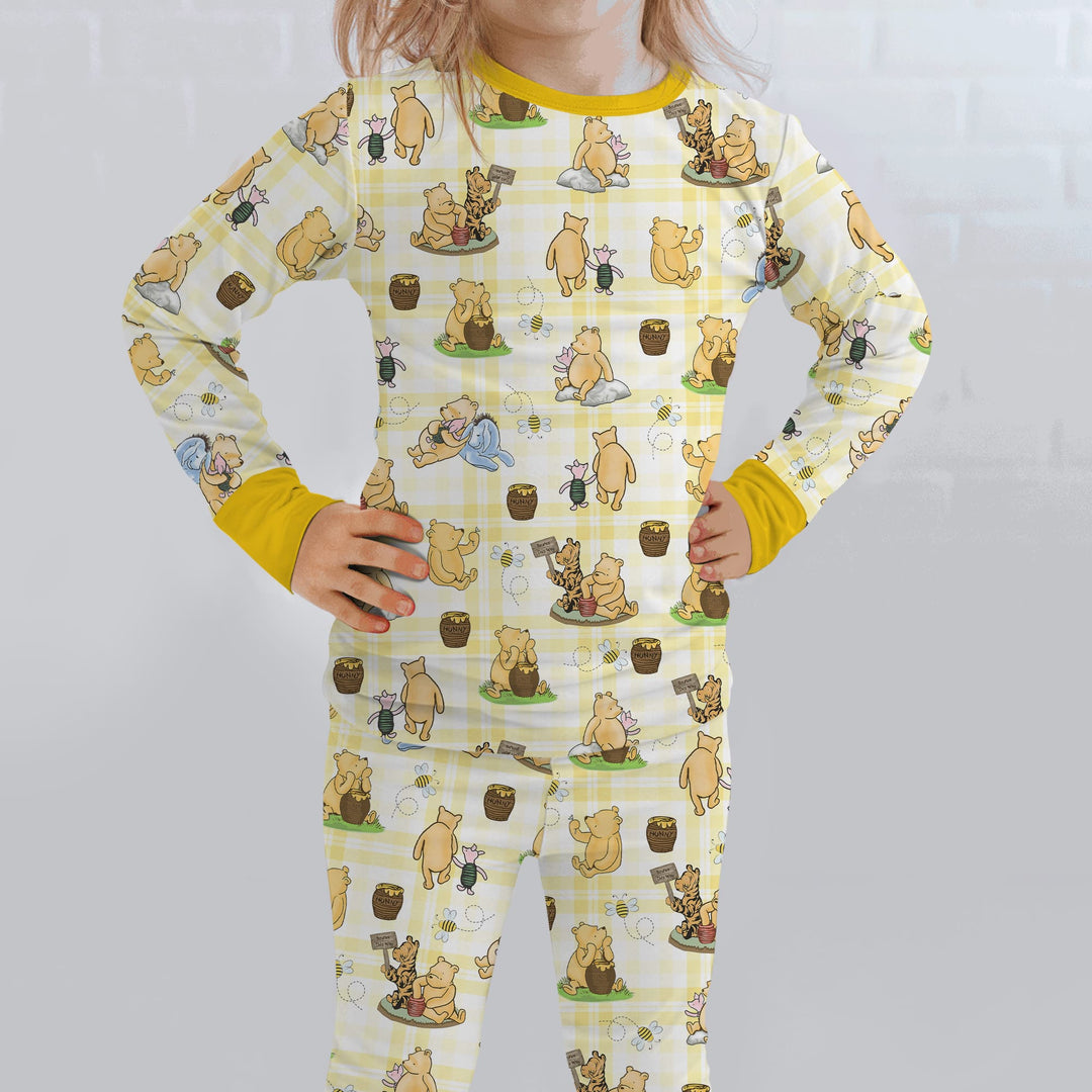 Bear & Friends Yellow Plaid Two Piece Long Sleeve Pajama Set