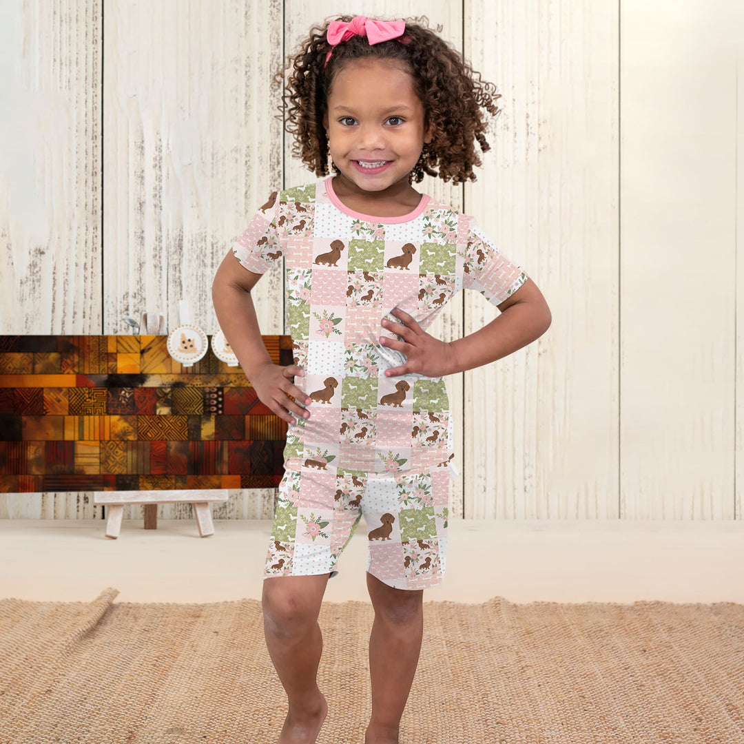 Floral Dachshund Grace Two Piece Short Sleeve Shorts Pajama Set