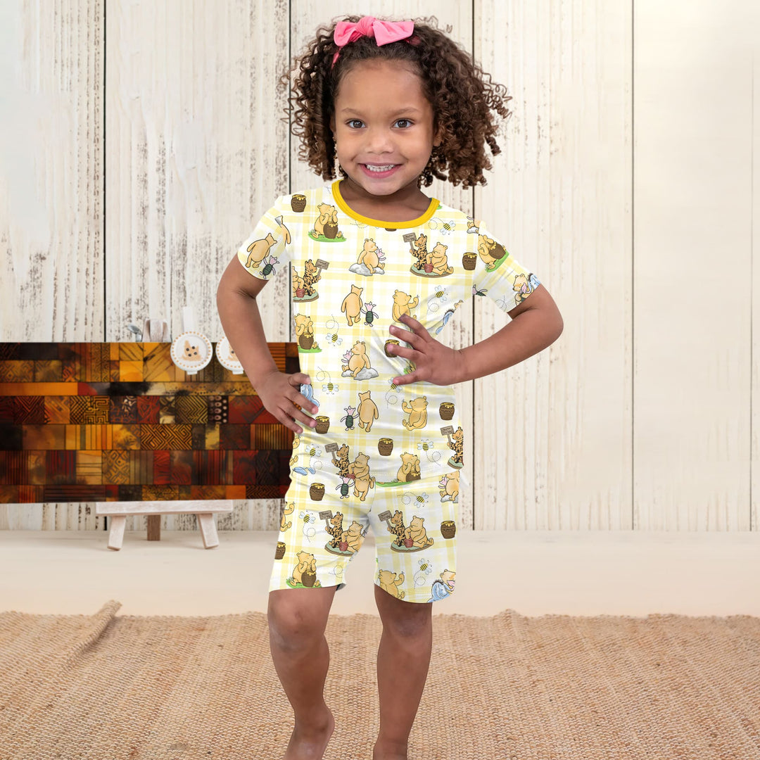 Bear & Friends Yellow Plaid Two Piece Short Sleeve Shorts Pajama Set