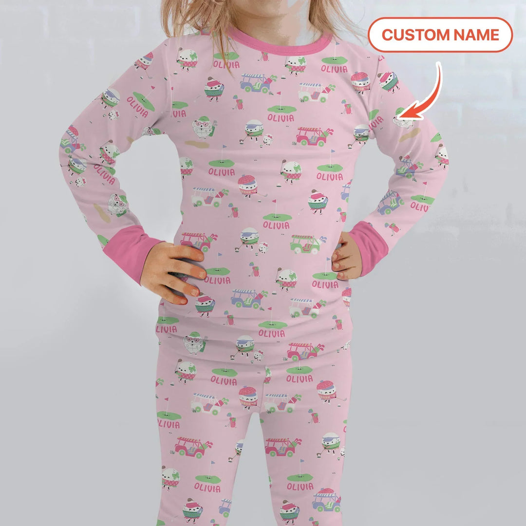 Cute Golf ball Two Piece Long Sleeve Pajama Set