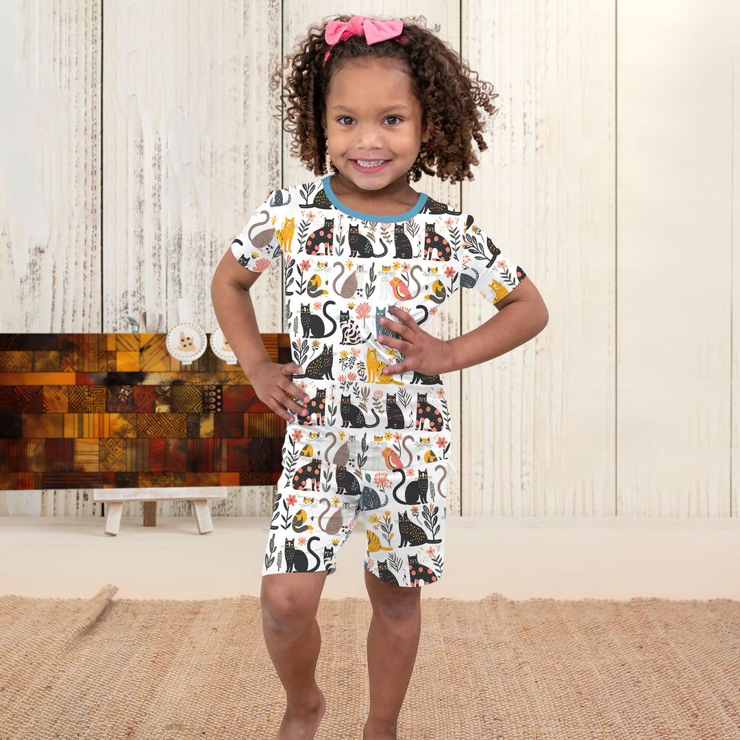 Botanical Cats Two Piece Short Sleeve Shorts Pajama Set