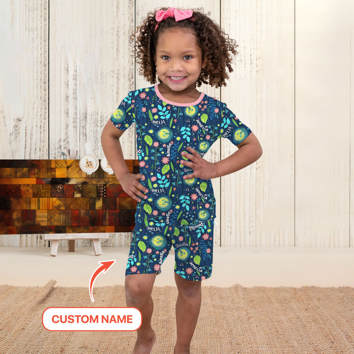 Nighttime Bugs Custom Name Two Piece Short Sleeve Shorts Pajama Set