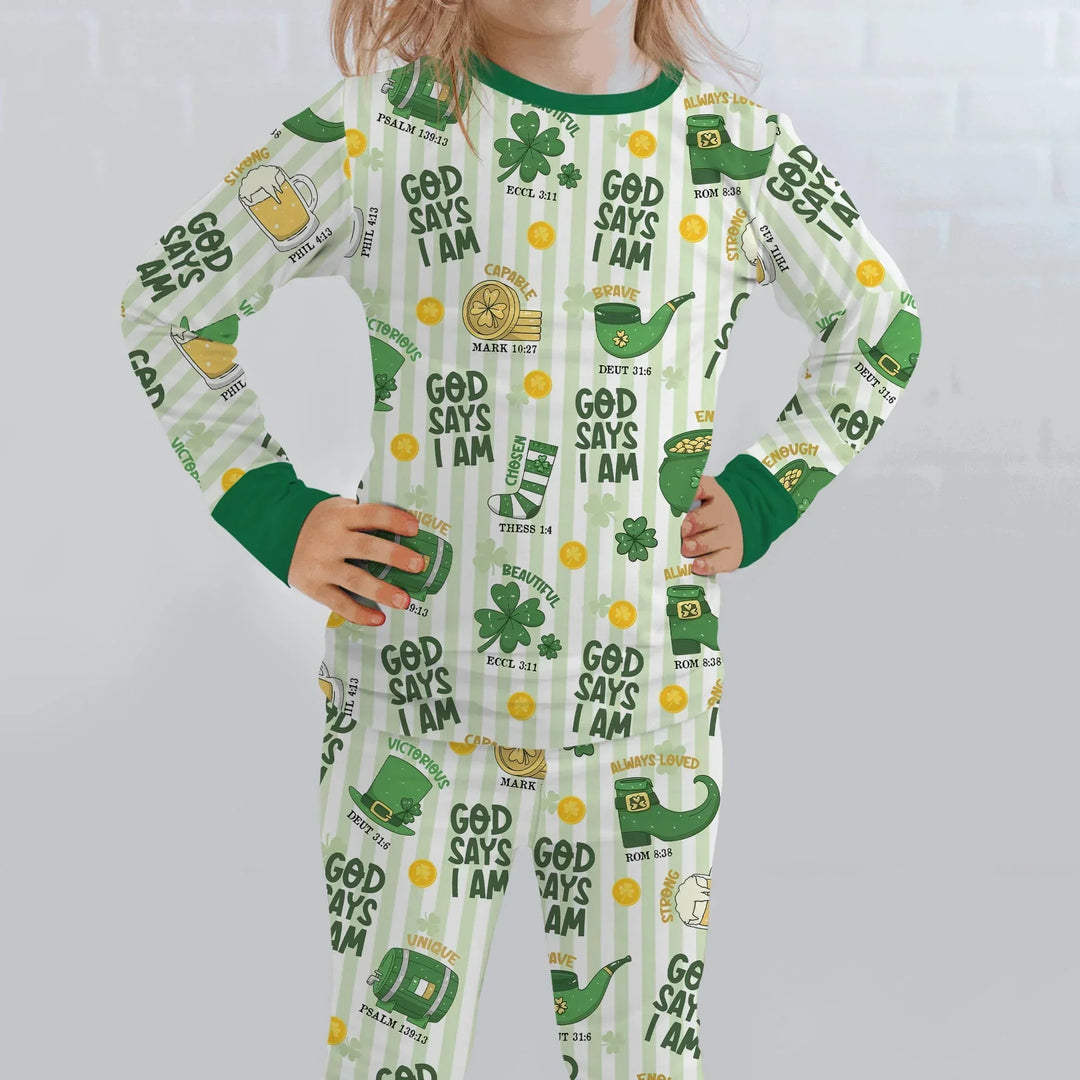 God Says I Am - Lucky & Loved Two Piece Long Sleeve Pajama Set