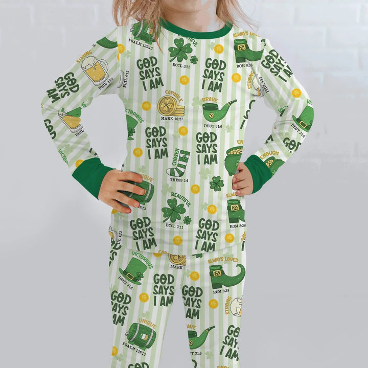 God Says I Am - Lucky & Loved Two Piece Long Sleeve Pajama Set