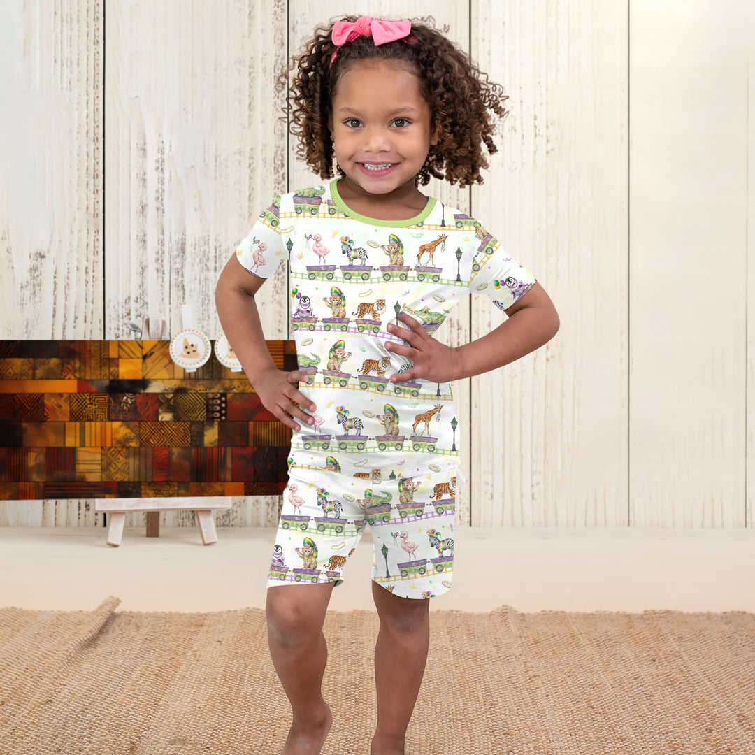 Mardi Gras Jungle Krewe Two Piece Short Sleeve Shorts Pajama Set