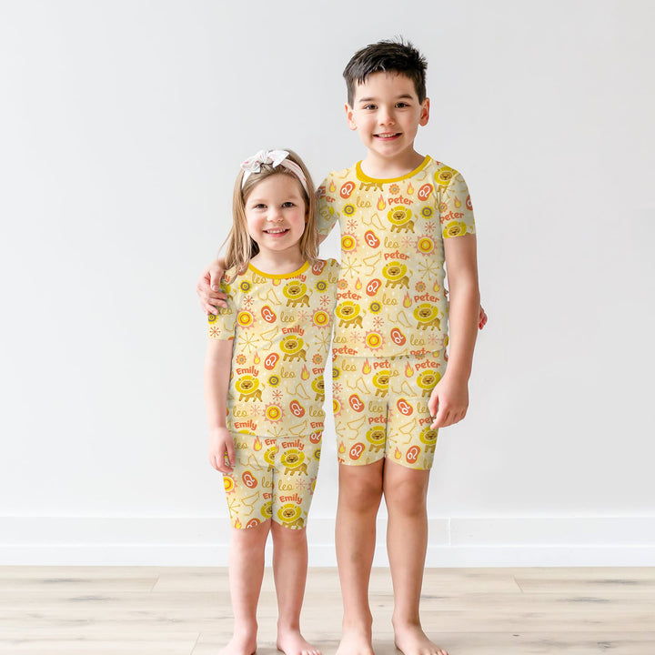 Custom Name Zodiac Leo Two Piece Short Sleeve Shorts Pajama Set