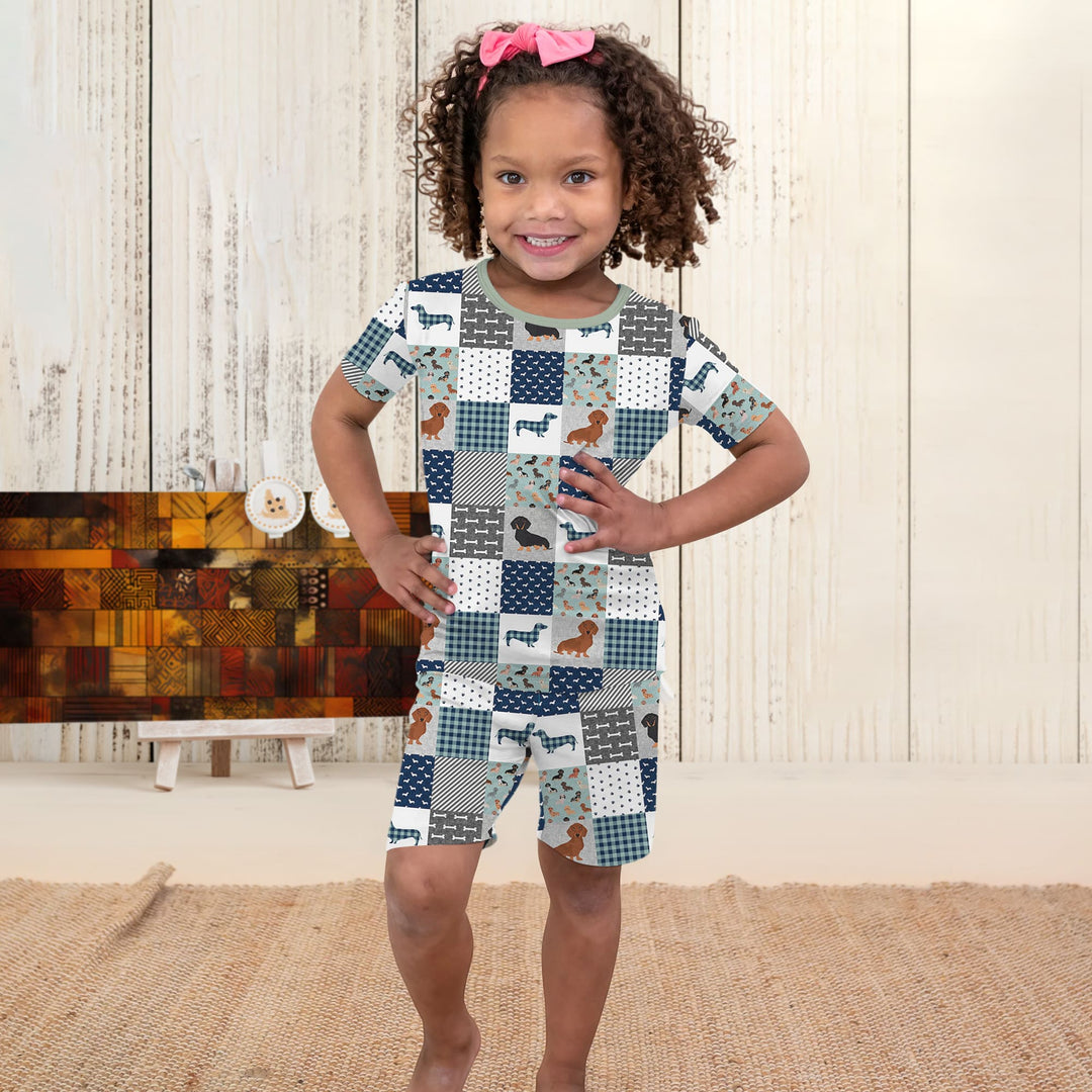 Playful Dachshund Delight Two Piece Short Sleeve Shorts Pajama Set