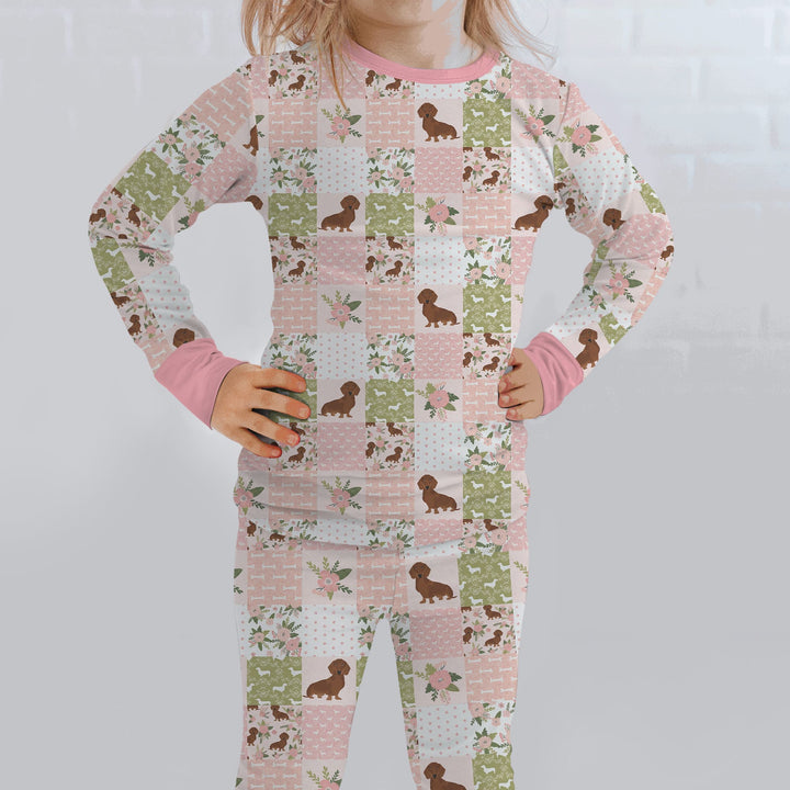 Floral Dachshund Grace Two Piece Long Sleeve Pajama Set