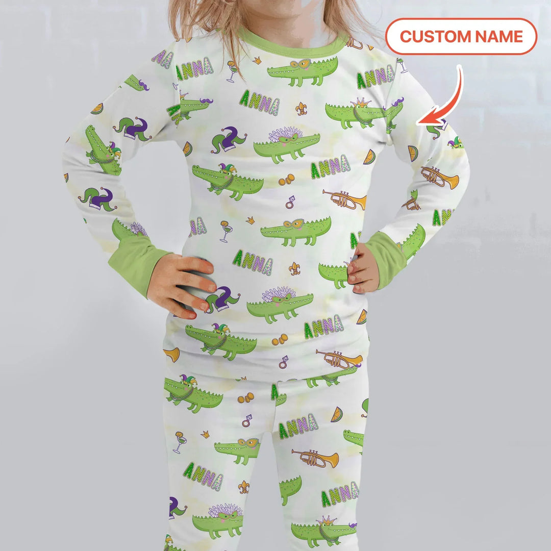 Alligator Mardi Gras Festival Two Piece Long Sleeve Pajama Set