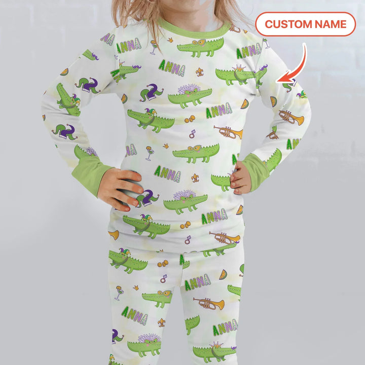 Alligator Mardi Gras Festival Two Piece Long Sleeve Pajama Set