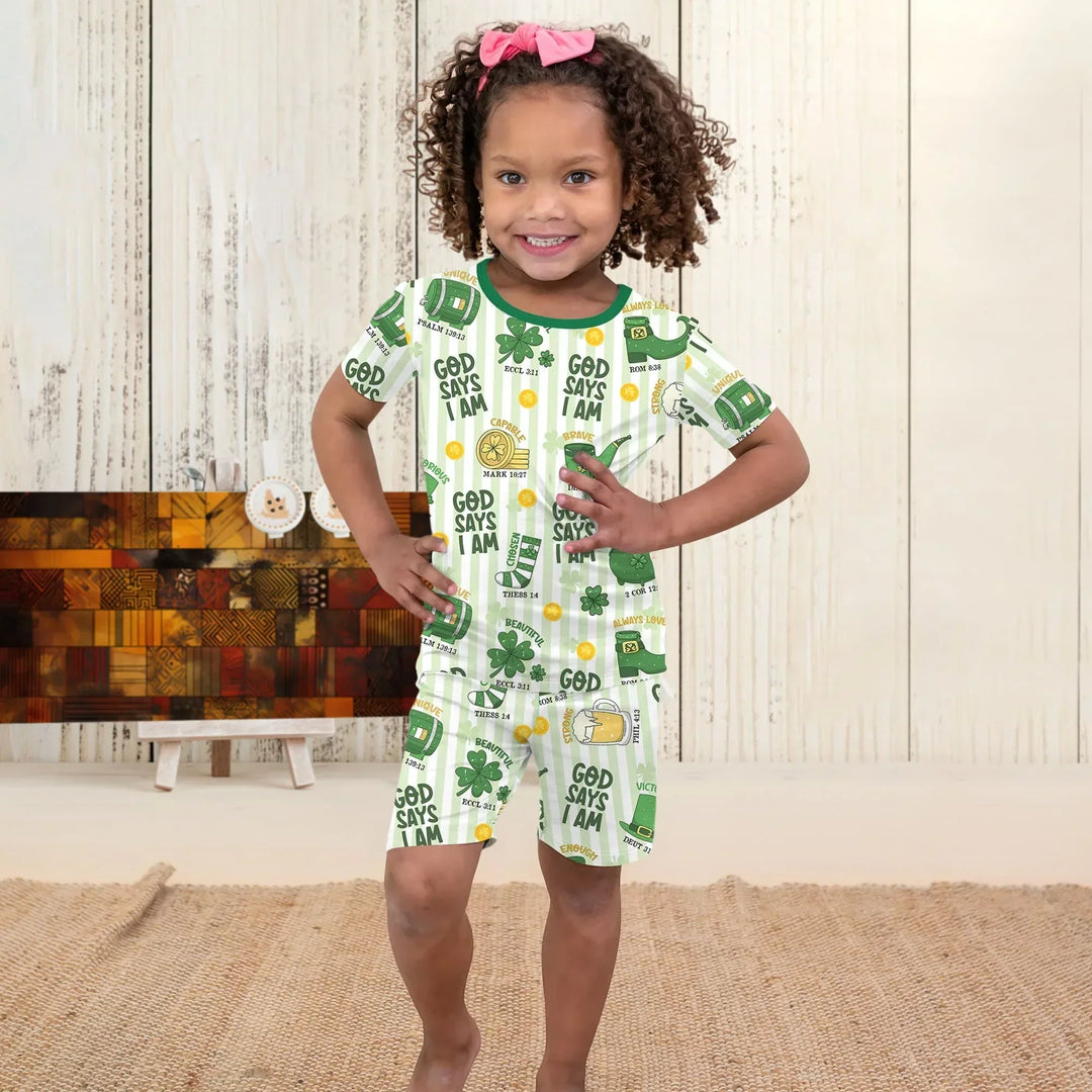 God Says I Am - Lucky & Loved Two Piece Short Sleeve Shorts Pajama Set