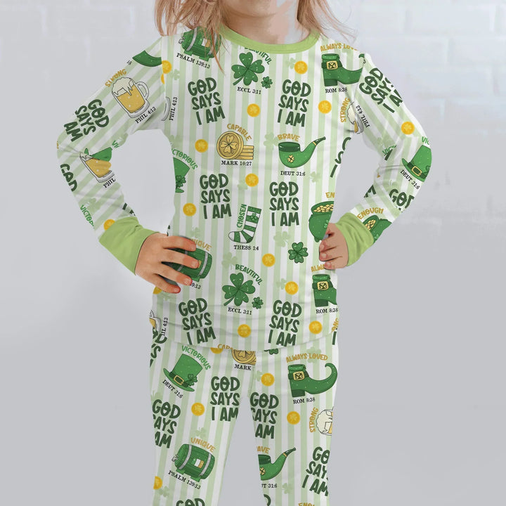 God Says I Am - Lucky & Loved Two Piece Long Sleeve Pajama Set