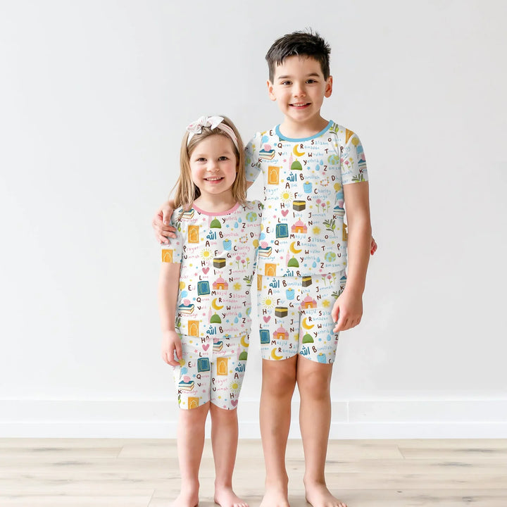 Islamic Alphabet Two Piece Short Sleeve Shorts Pajama Set