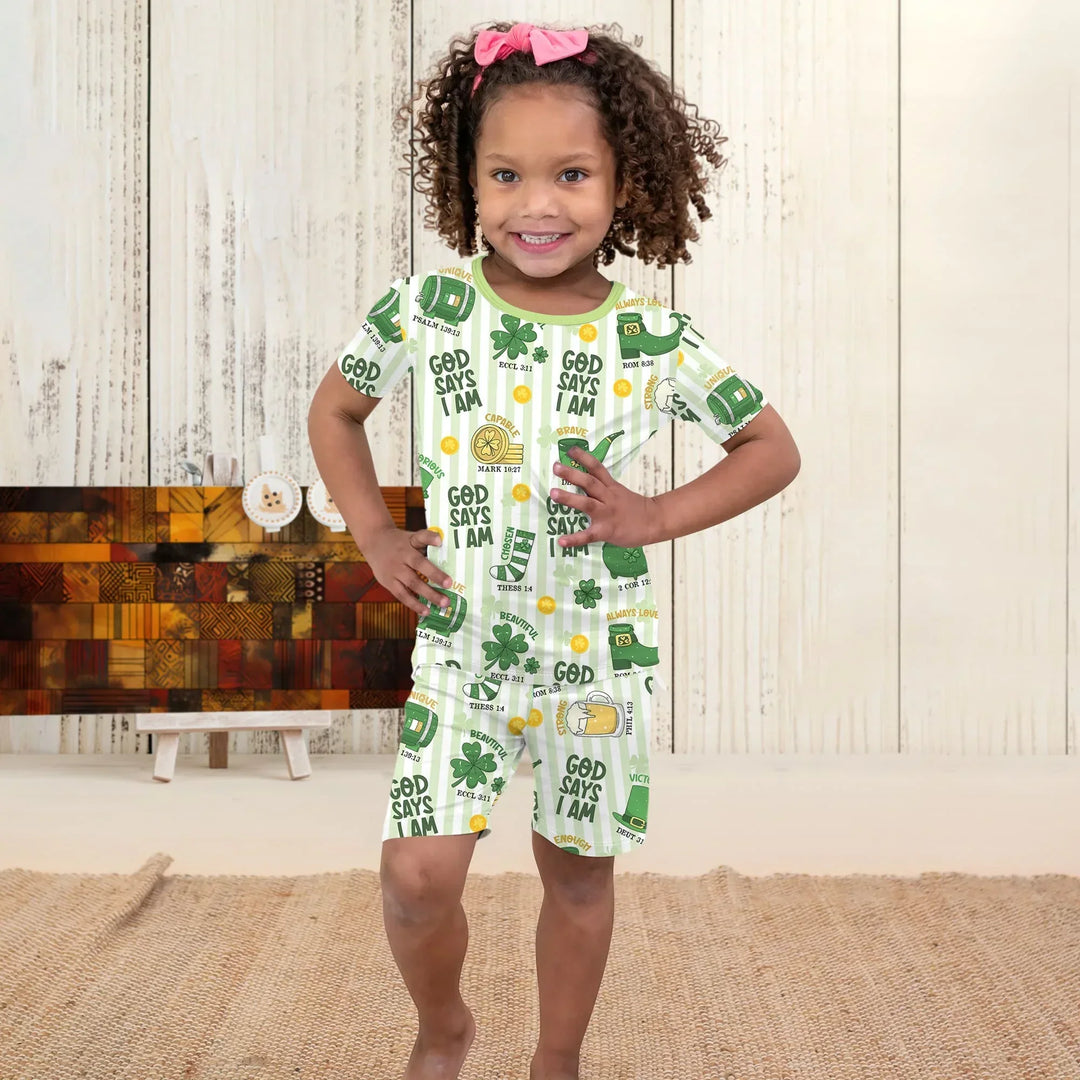 God Says I Am - Lucky & Loved Two Piece Short Sleeve Shorts Pajama Set