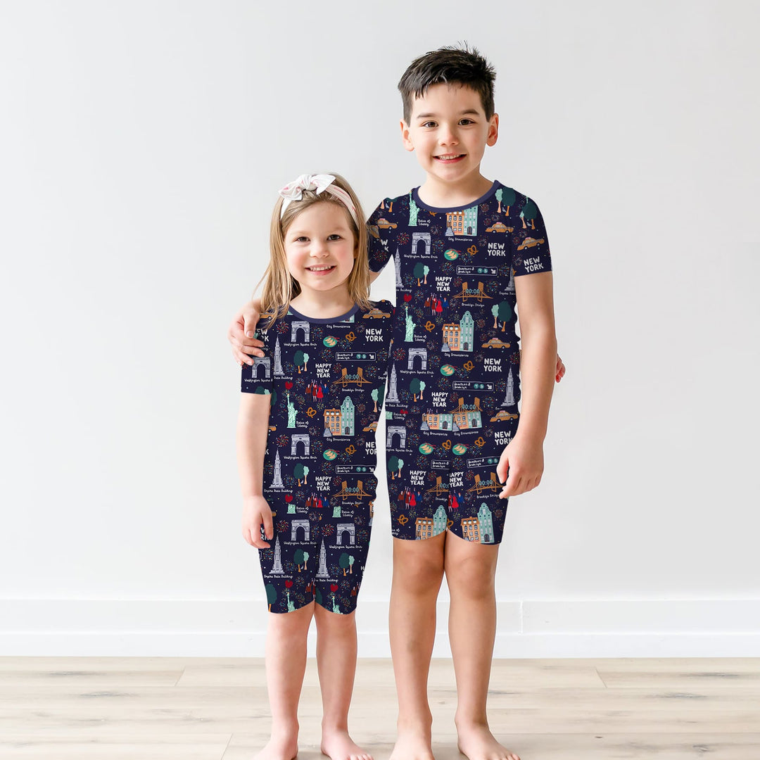 New York New Year Eve Two Piece Short Sleeve Shorts Pajama Set