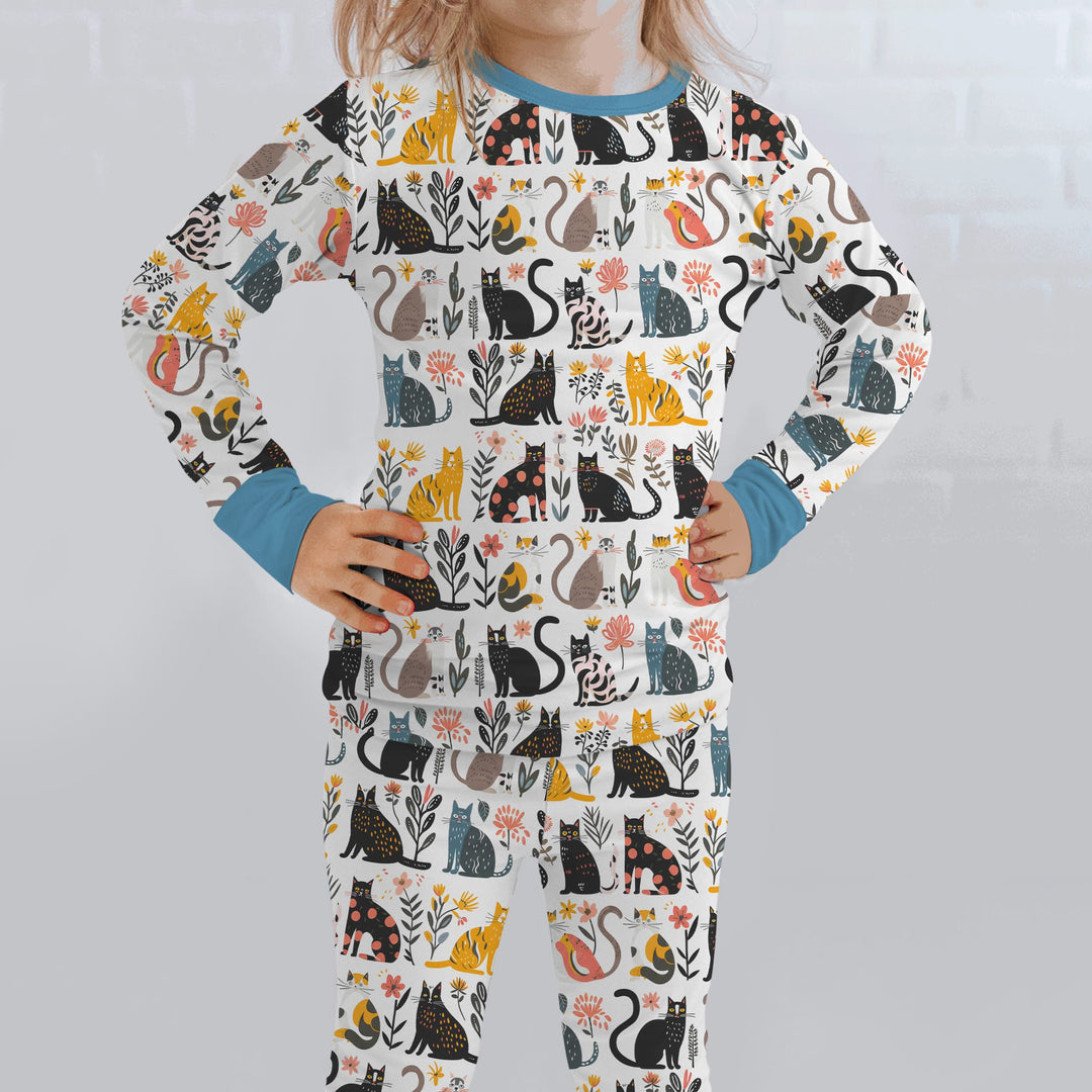 Botanical Cats Two Piece Long Sleeve Pajama Set
