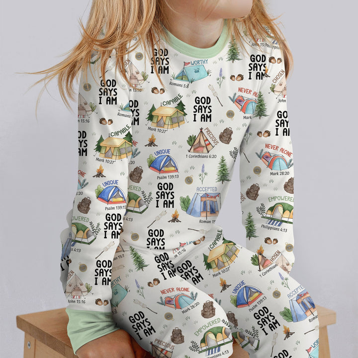 God Says I Am – Adventure Affirmations Two Piece Long Sleeve Pajama Set