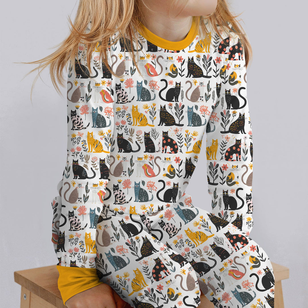 Botanical Cats Two Piece Long Sleeve Pajama Set