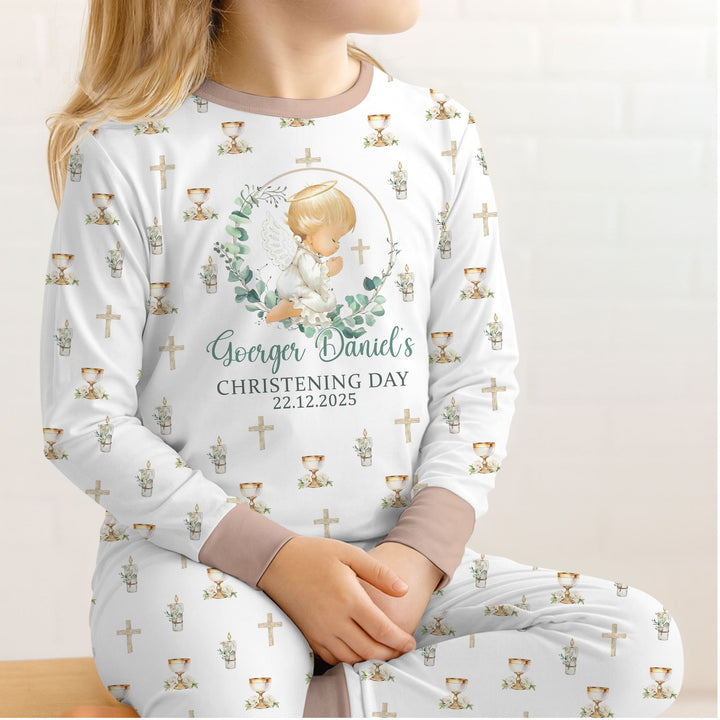 First Christening Day Custom Name Two Piece Long Sleeve Pajama Set