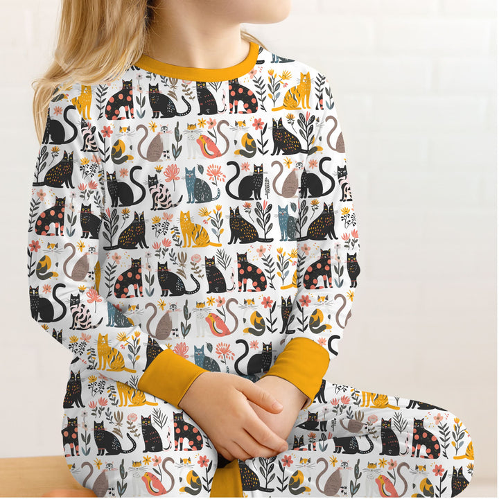 Botanical Cats Two Piece Long Sleeve Pajama Set