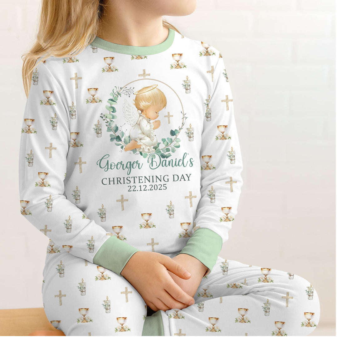 First Christening Day Custom Name Two Piece Long Sleeve Pajama Set