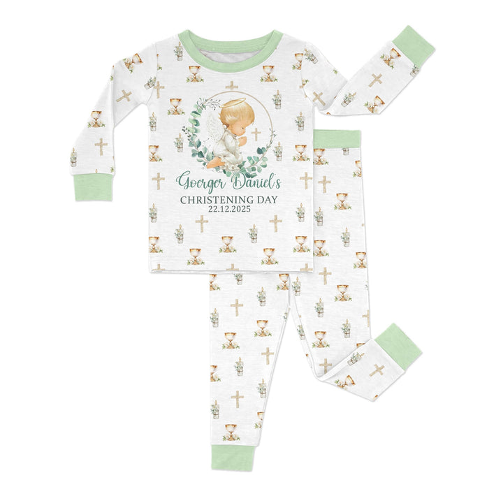 First Christening Day Custom Name Two Piece Long Sleeve Pajama Set