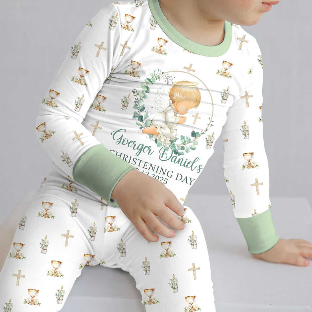 First Christening Day Custom Name Two Piece Long Sleeve Pajama Set