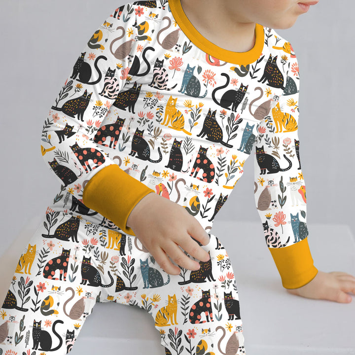 Botanical Cats Two Piece Long Sleeve Pajama Set