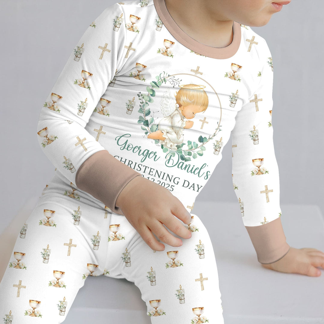 First Christening Day Custom Name Two Piece Long Sleeve Pajama Set