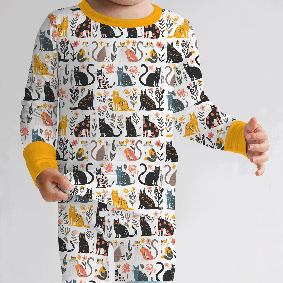 Botanical Cats Two Piece Long Sleeve Pajama Set