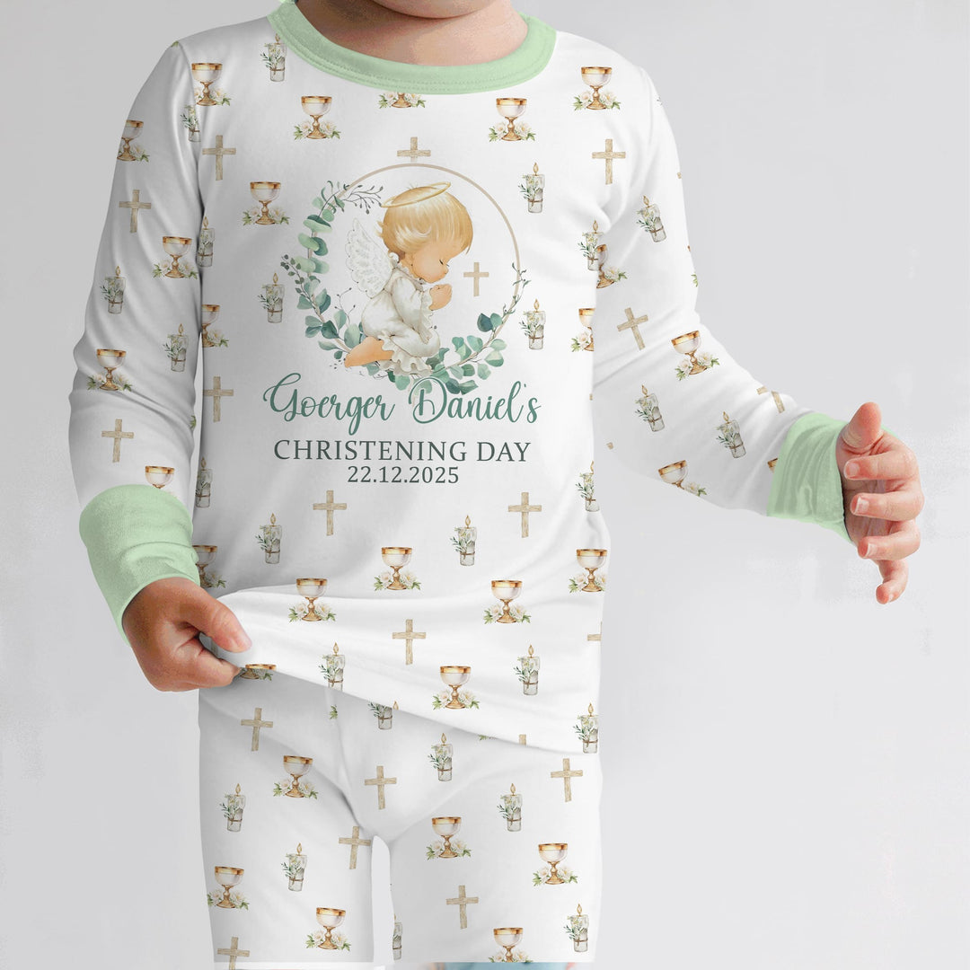 First Christening Day Custom Name Two Piece Long Sleeve Pajama Set