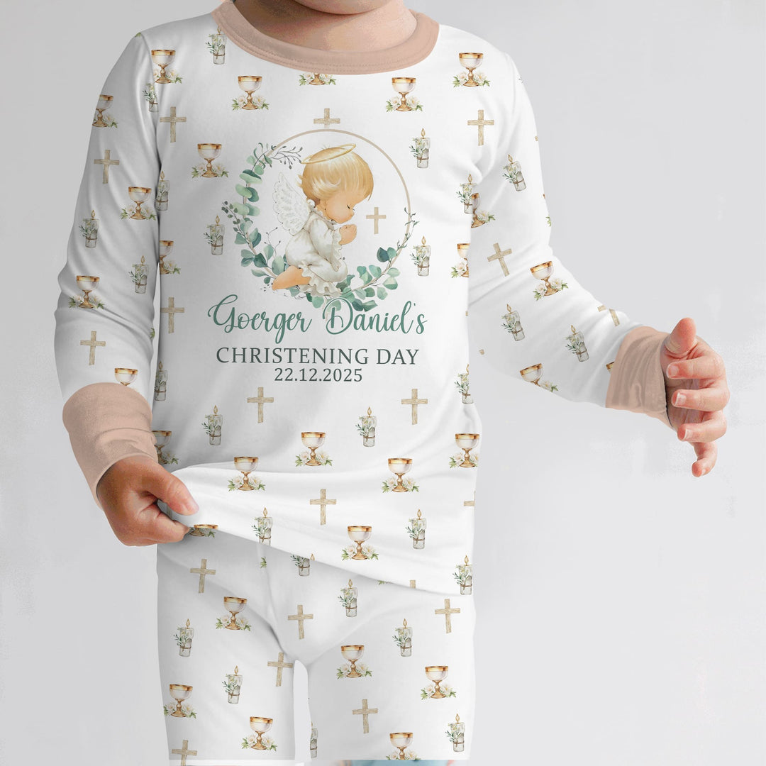 First Christening Day Custom Name Two Piece Long Sleeve Pajama Set