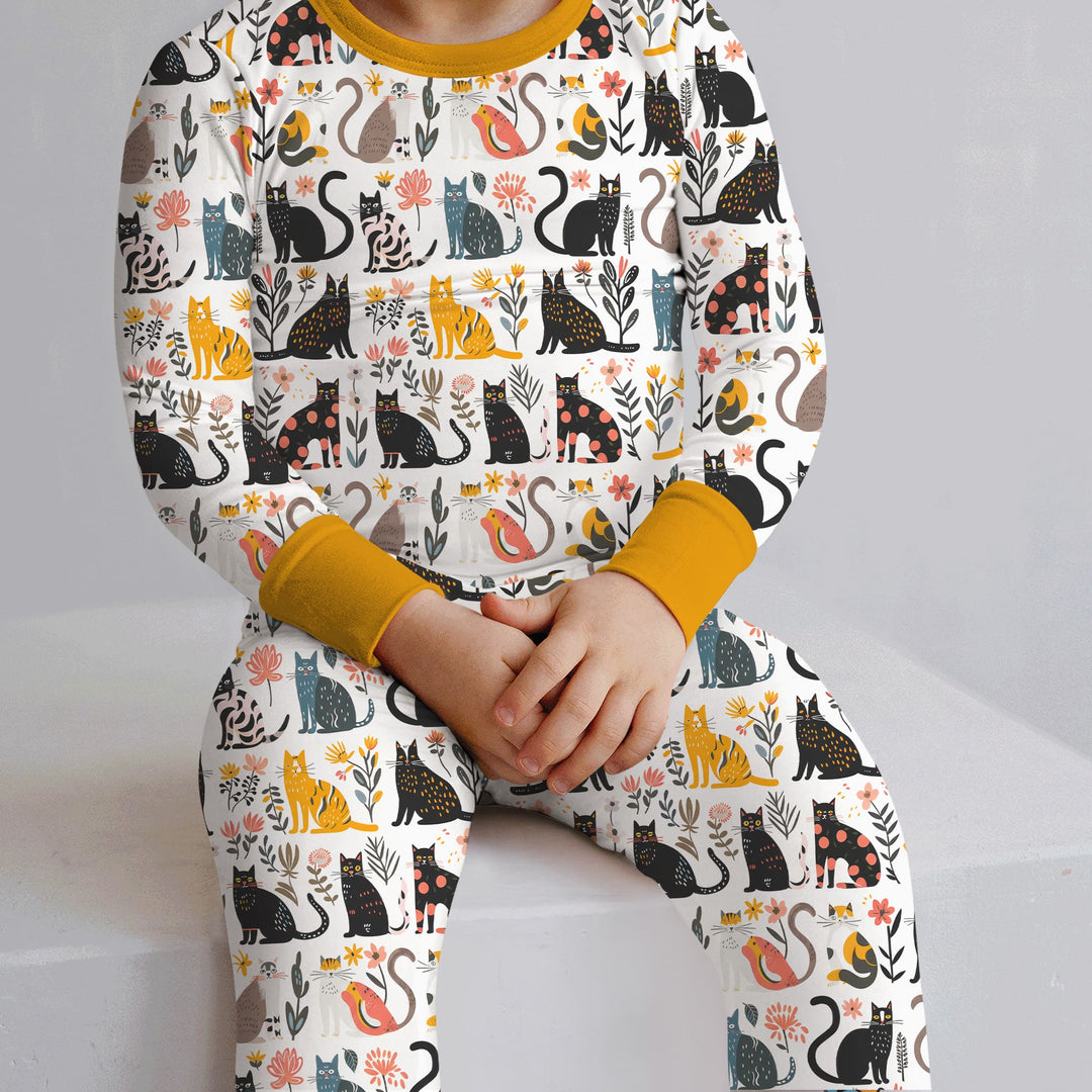 Botanical Cats Two Piece Long Sleeve Pajama Set