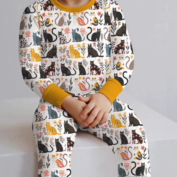 Botanical Cats Two Piece Long Sleeve Pajama Set