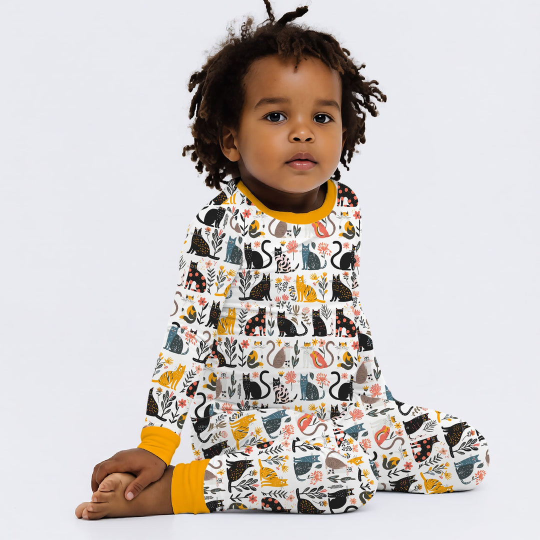 Botanical Cats Two Piece Long Sleeve Pajama Set